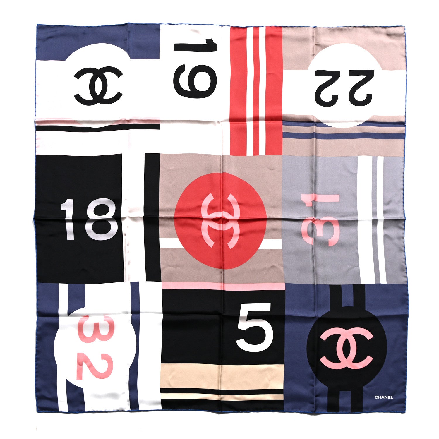 Chanel Silk CC Square Scarf Blue Pink 1 of 3