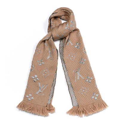 Louis Vuitton Wool Silk Logomania Shine Scarf Beige 1 of 4