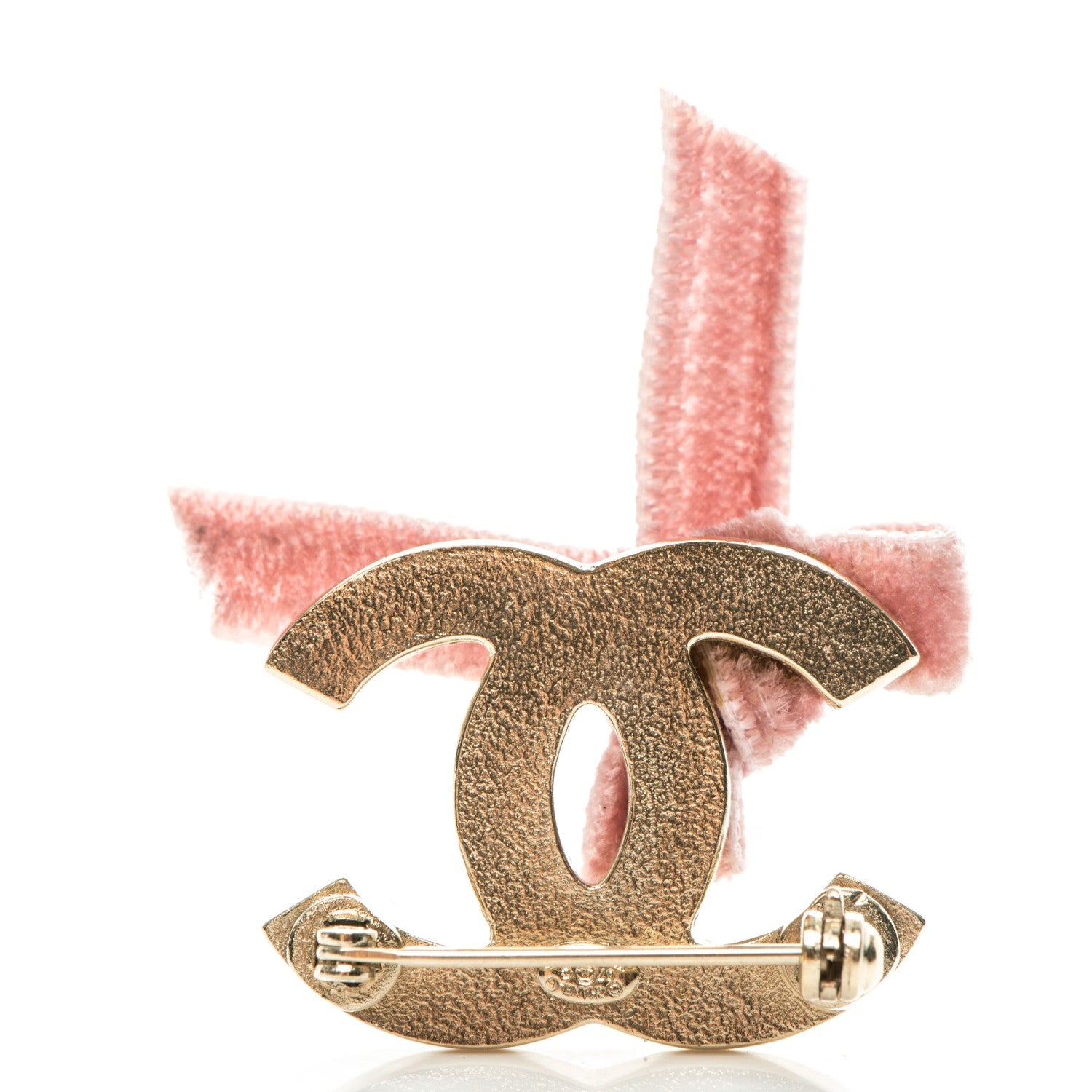 Chanel Enamel Velvet Ribbon CC Brooch Pink Gold 6 of 7