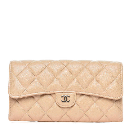 Chanel Iridescent Caviar Quilted Long Flap Wallet Beige 1 of 11
