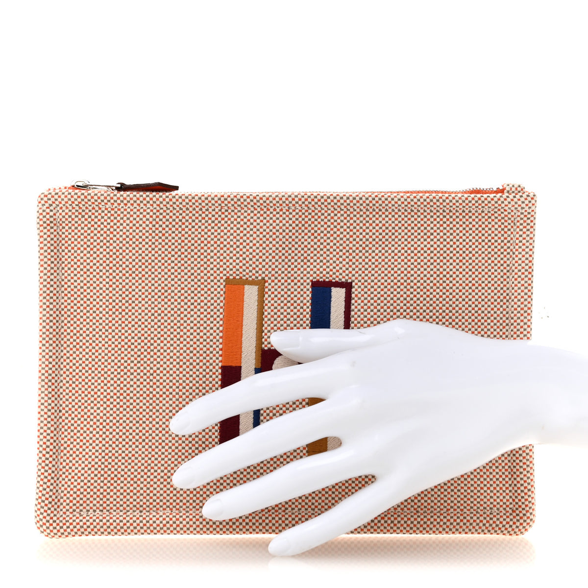 H Canvas Embroidered Small Faubourg Corner Case  Orange Ficelle