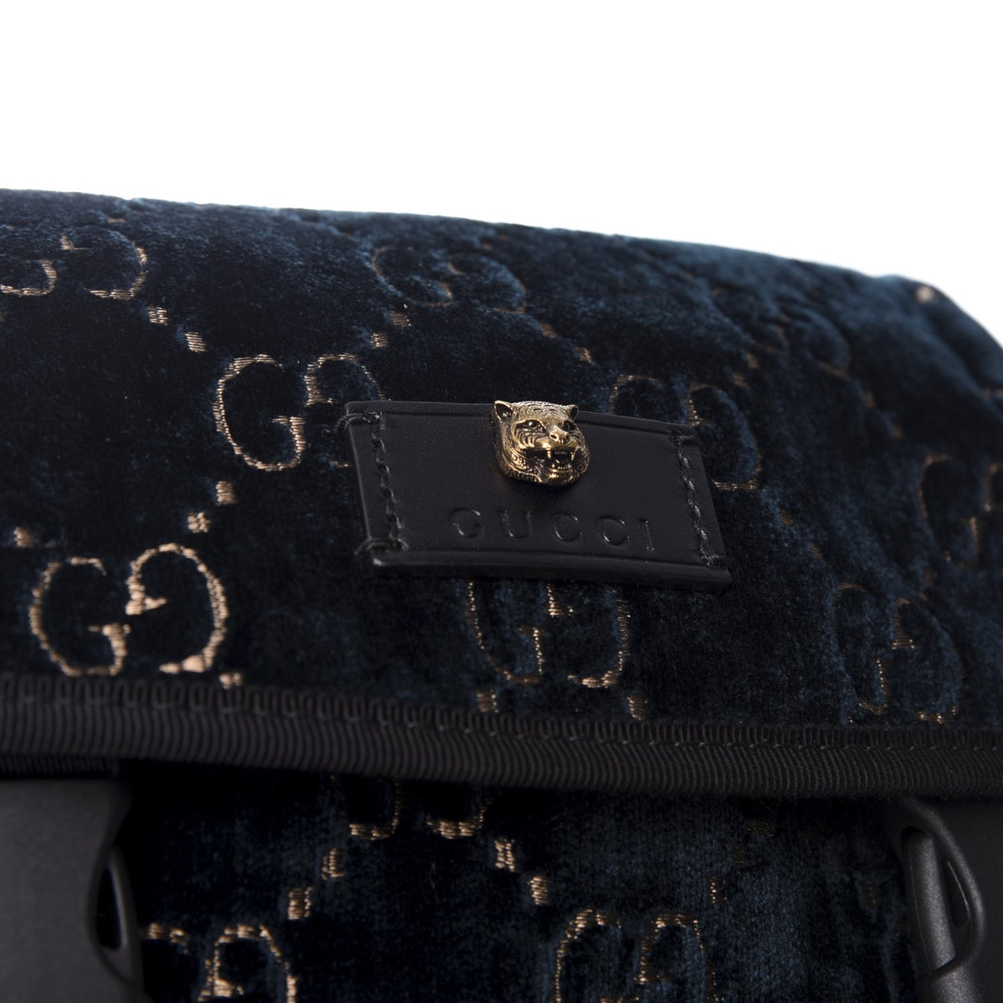 Velvet GG Monogram Web Medium Double Buckle Backpack Blue Beige Black