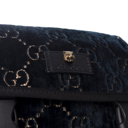 Gucci Velvet GG Monogram Web Medium Double Buckle Backpack Blue Beige Black 7 of 7