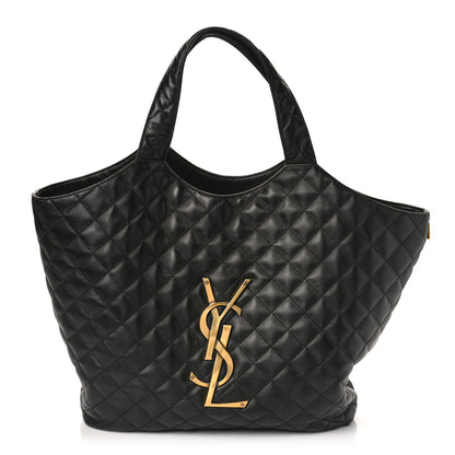 Saint Laurent Lambskin Quilted Maxi Icare Shopping Tote Black 3 of 9