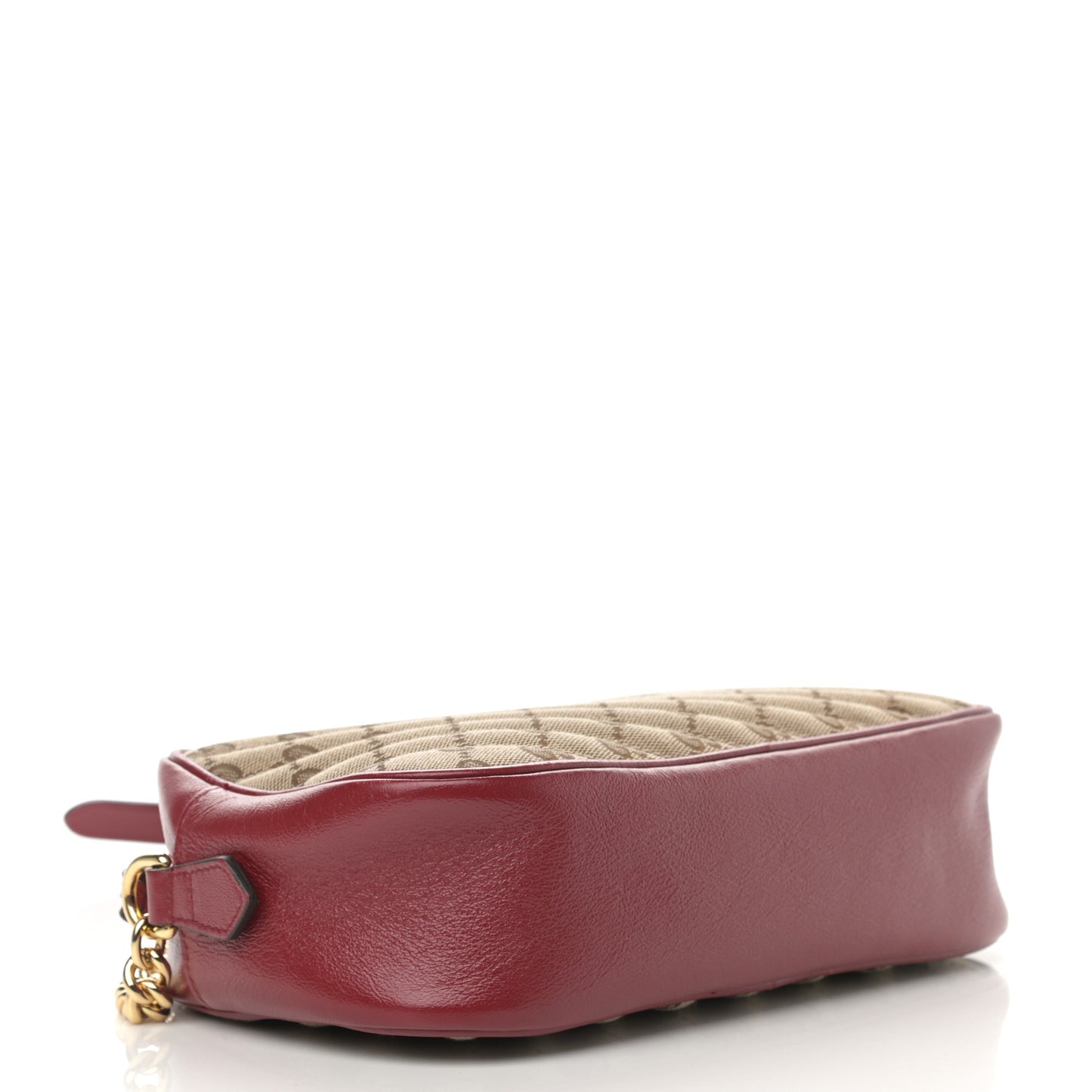 Monogram Azalea Calfskin Matelasse Diagonal Small GG Marmont Chain Shoulder Bag Beige Ebony New Cherry Red