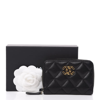 Chanel Goatskin Quilted Chanel 19 Zip Around Coin Purse Wallet Black 7 of 8