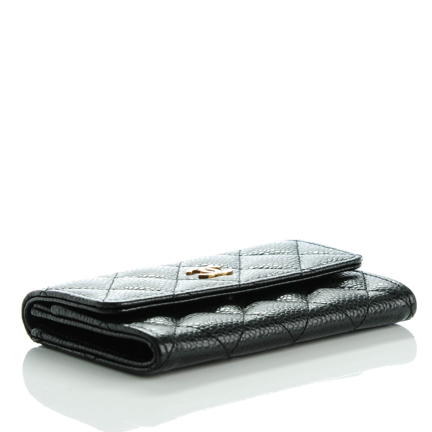Caviar Quilted Flap Card Holder Black