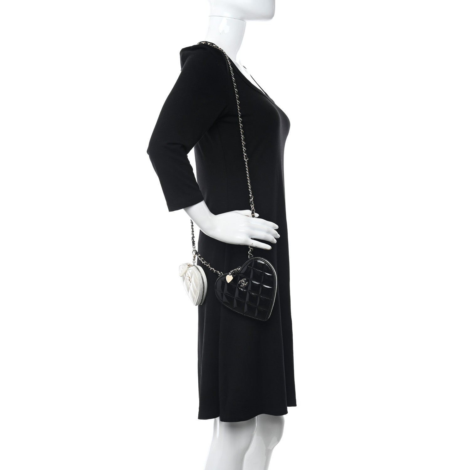 Chanel Patent Calfskin Resin Quilted CC Heart Clutch With Chain Black 2 of 17