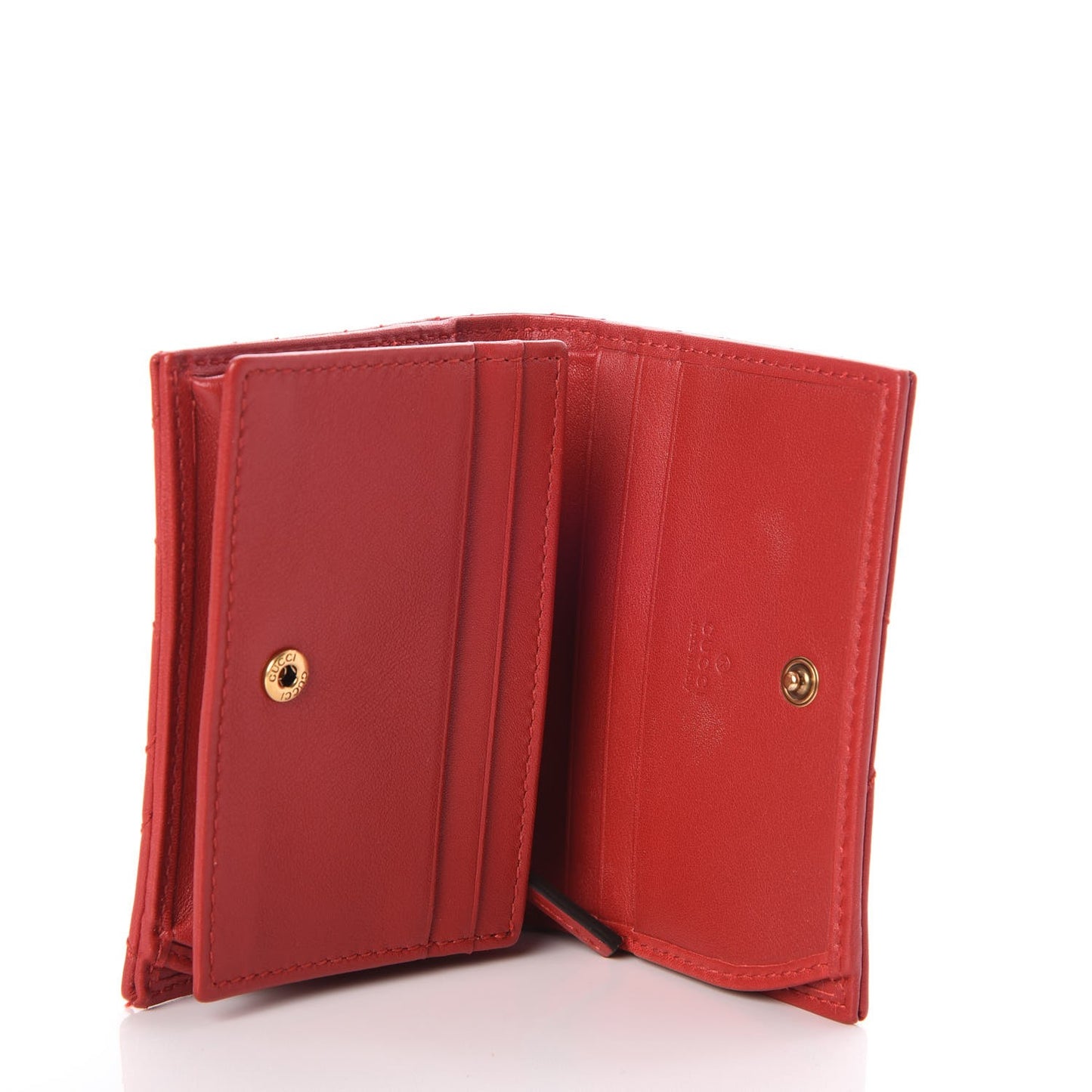 Calfskin Matelasse GG Marmont Card Case Wallet Hibiscus Red