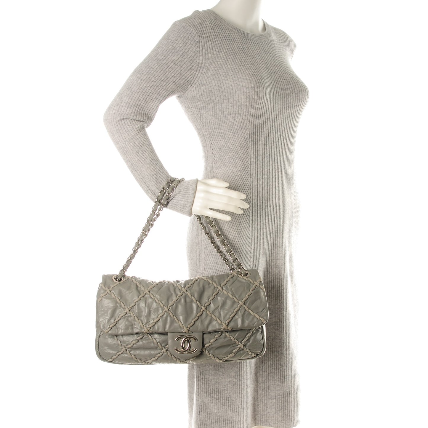 Calfskin Ultra Stitch Oversized Flap Grey