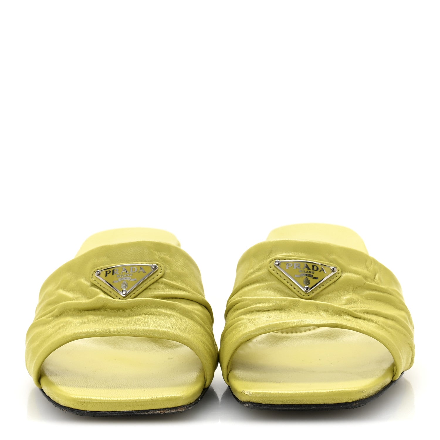 Prada Nappa Antique Triangle Logo Mules 37.5 Cedro 3 of 10
