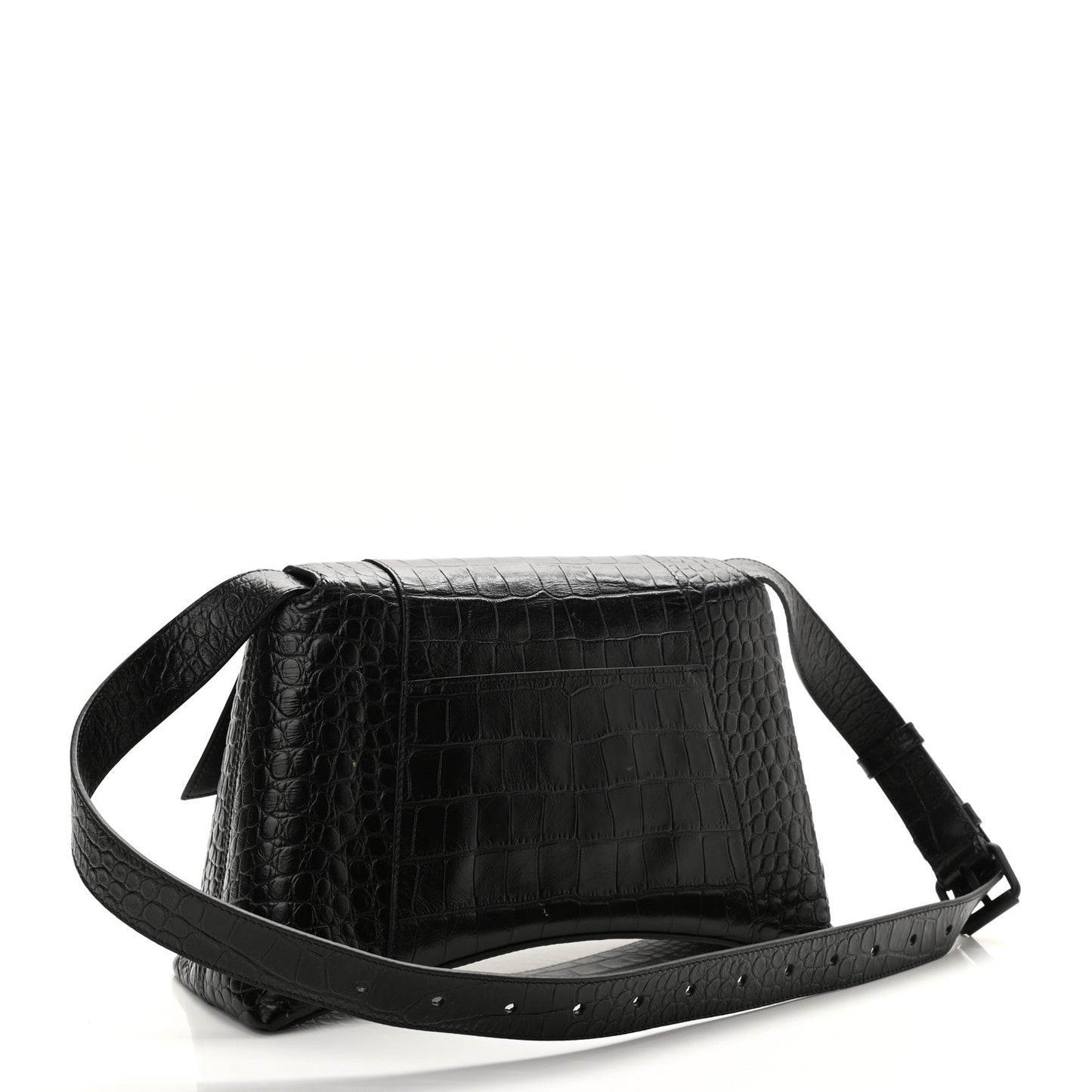 Extra Supple Calfskin Crocodile Embossed Monochrome Small Downtown Shoulder Bag Black
