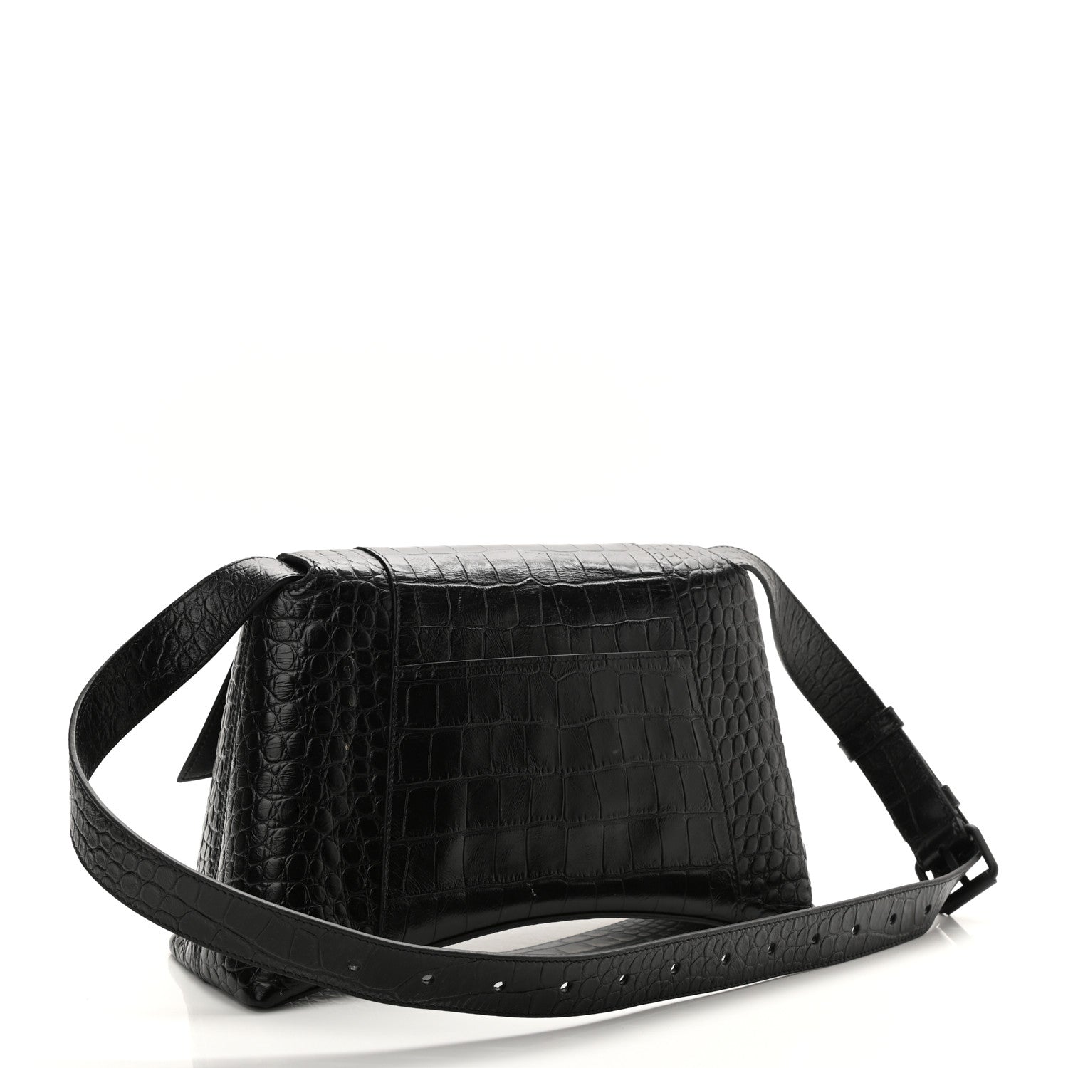 Balenciaga Extra Supple Calfskin Crocodile Embossed Monochrome Small Downtown Shoulder Bag Black 3 of 8