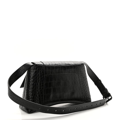 Balenciaga Extra Supple Calfskin Crocodile Embossed Monochrome Small Downtown Shoulder Bag Black 3 of 8