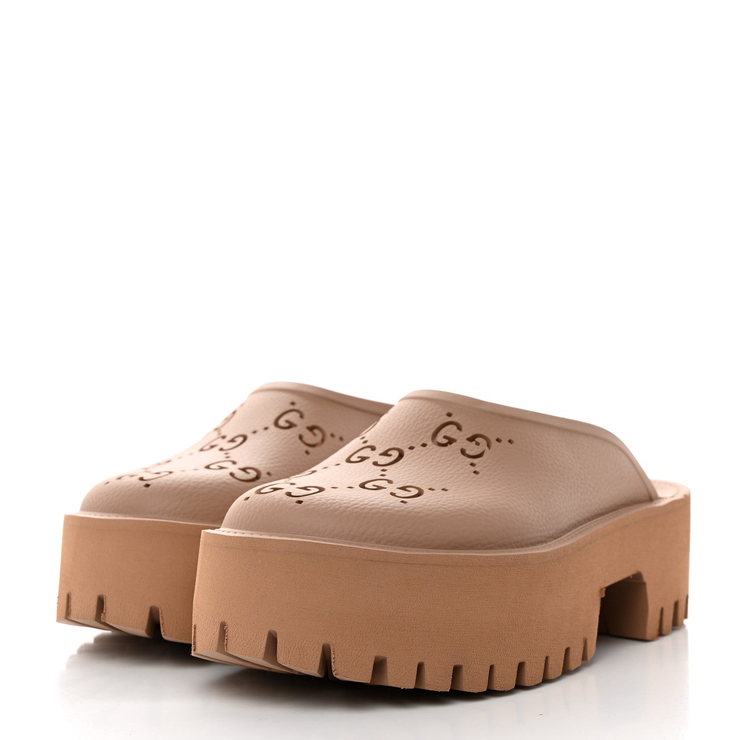 Gucci Rubber GG Monogram Perforated Elea Platform 55mm Lug Sole Sandals 38 Vintage Camel 3 of 9