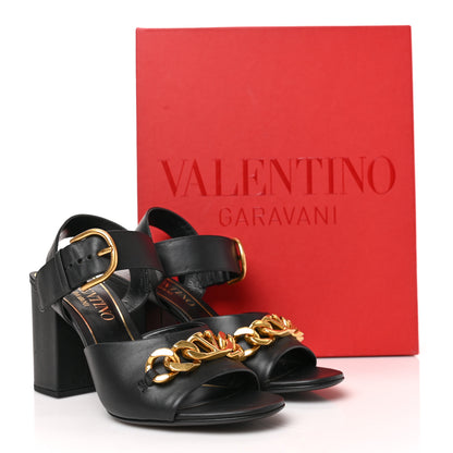Valentino Garavani Calfskin VLogo Chain 85mm Sandals 37.5 Black 9 of 9