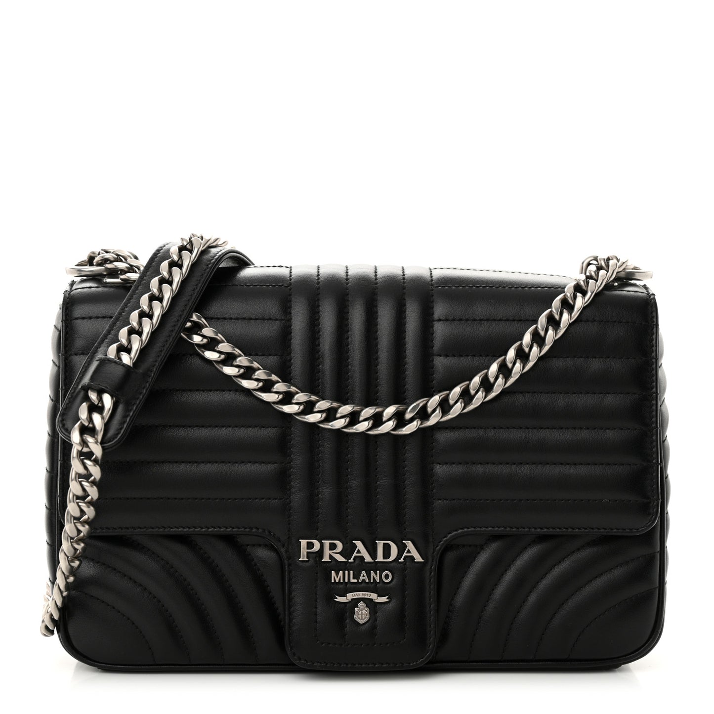 Soft Calfskin Impunture Diagramme Large Chain Flap Shoulder Bag Black
