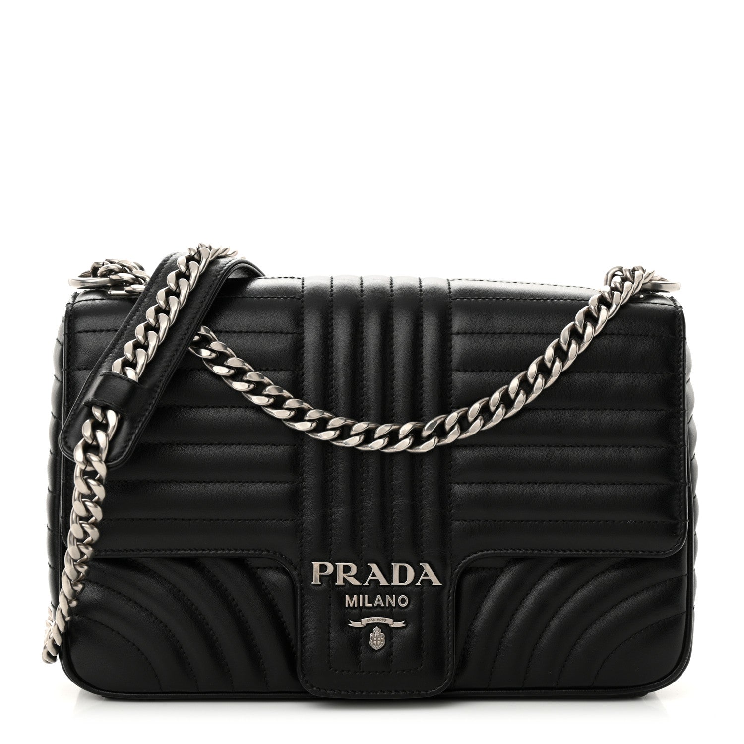 Prada Soft Calfskin Impunture Diagramme Large Chain Flap Shoulder Bag Black 1 of 10