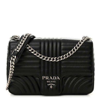 Prada Soft Calfskin Impunture Diagramme Large Chain Flap Shoulder Bag Black 1 of 10