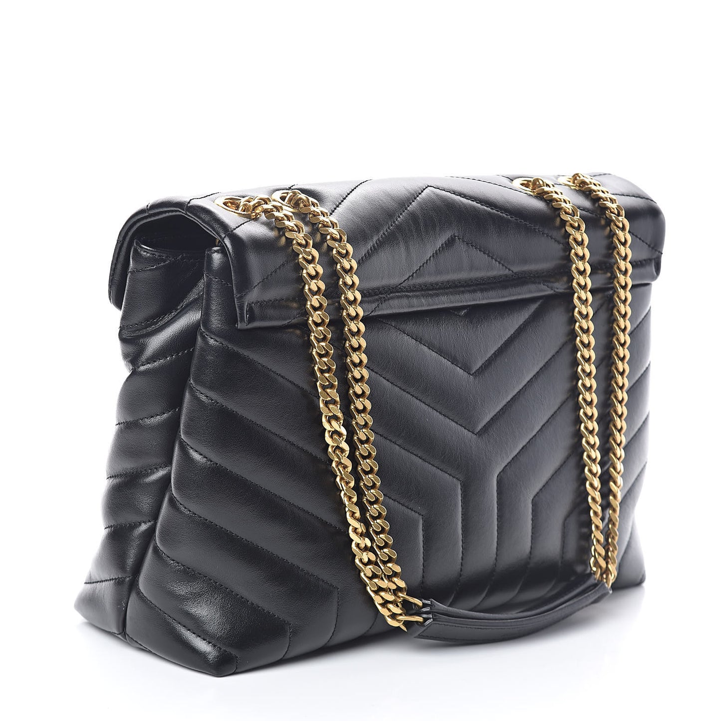 Calfskin Y Quilted Monogram Medium Loulou Chain Satchel Black