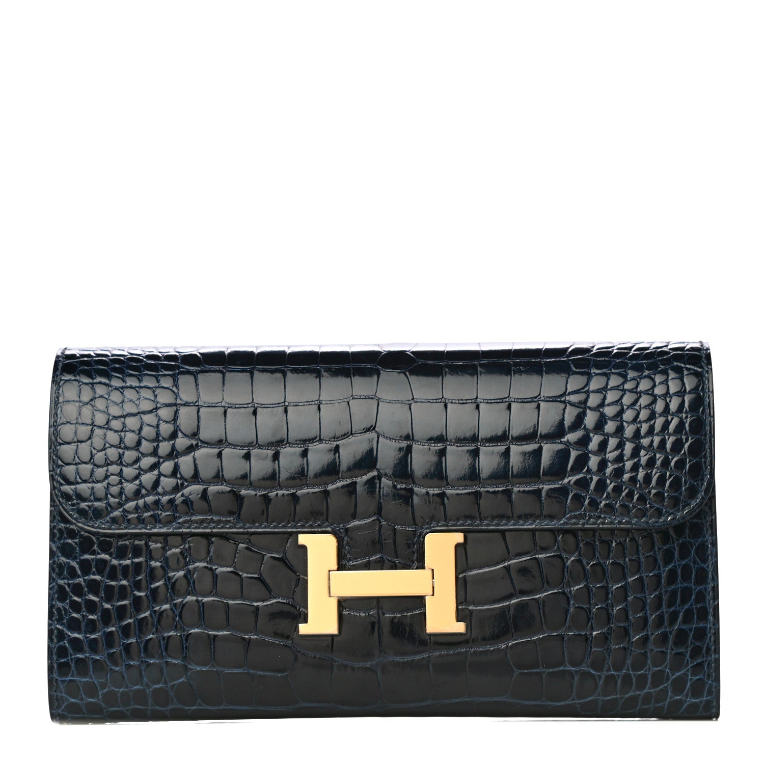 Hermes Shiny Alligator Constance Long Wallet Bleu Marine 1 of 14