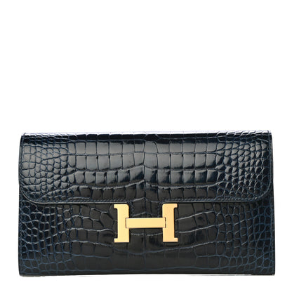 Hermes Shiny Alligator Constance Long Wallet Bleu Marine 1 of 14