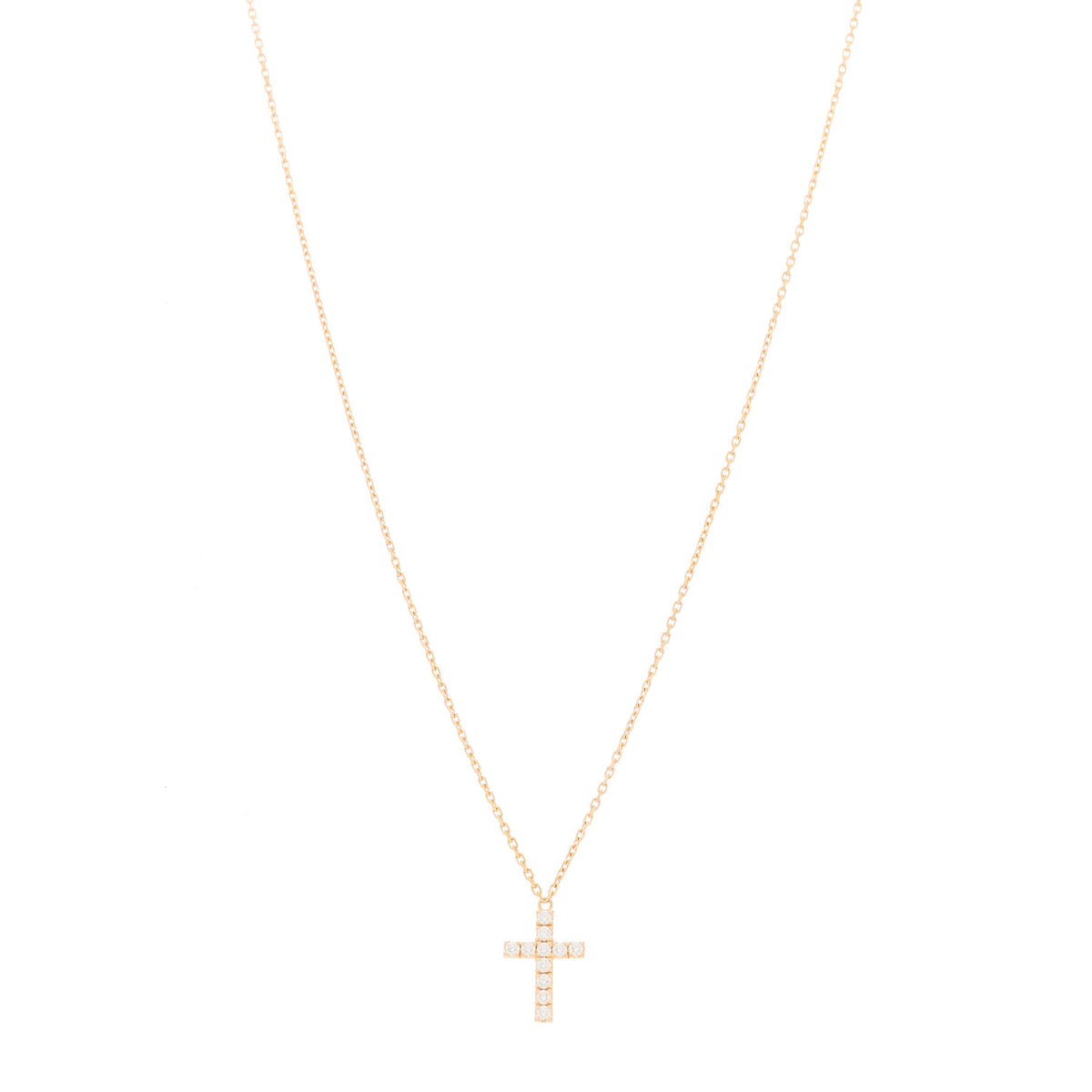 18K Pink Gold Diamond Symbols Cross Pendant Necklace