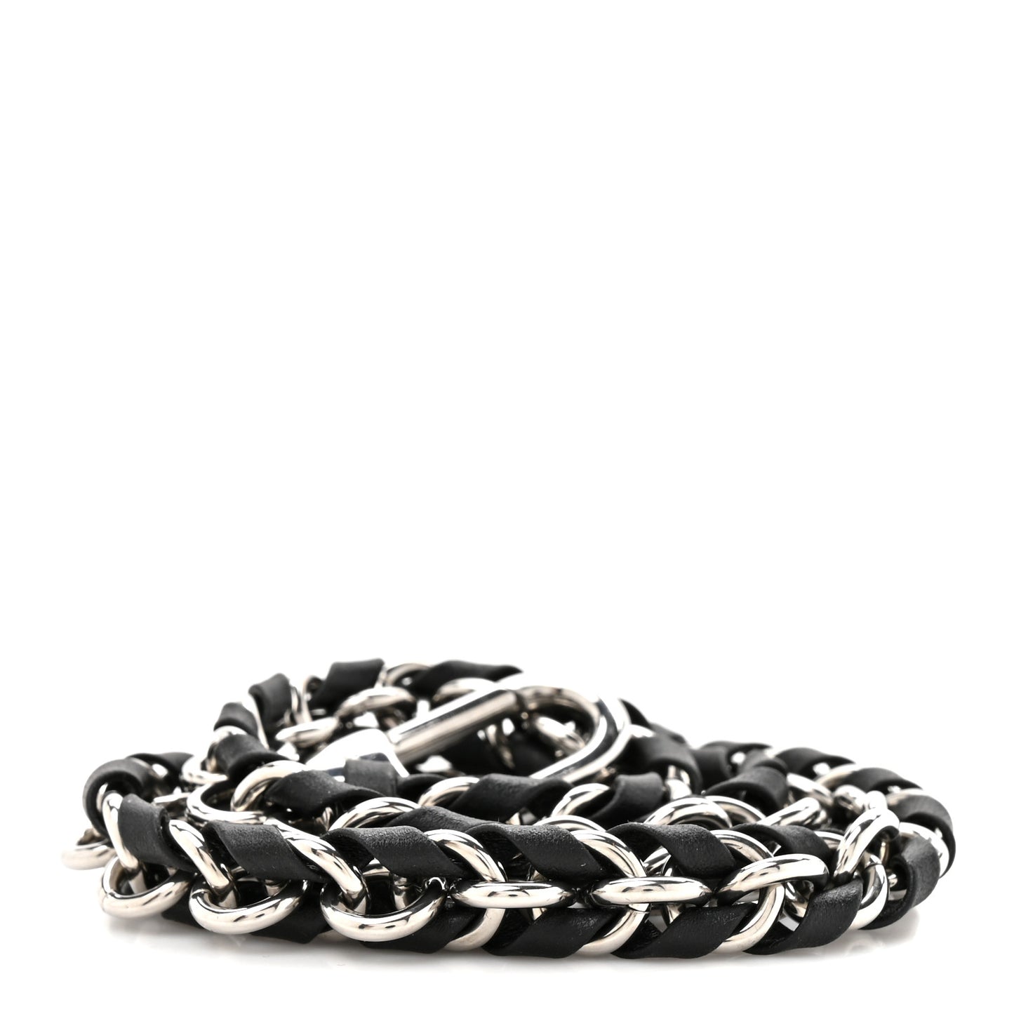 Calfskin Vanity Chain Pouch Shoulder Strap Black Silver