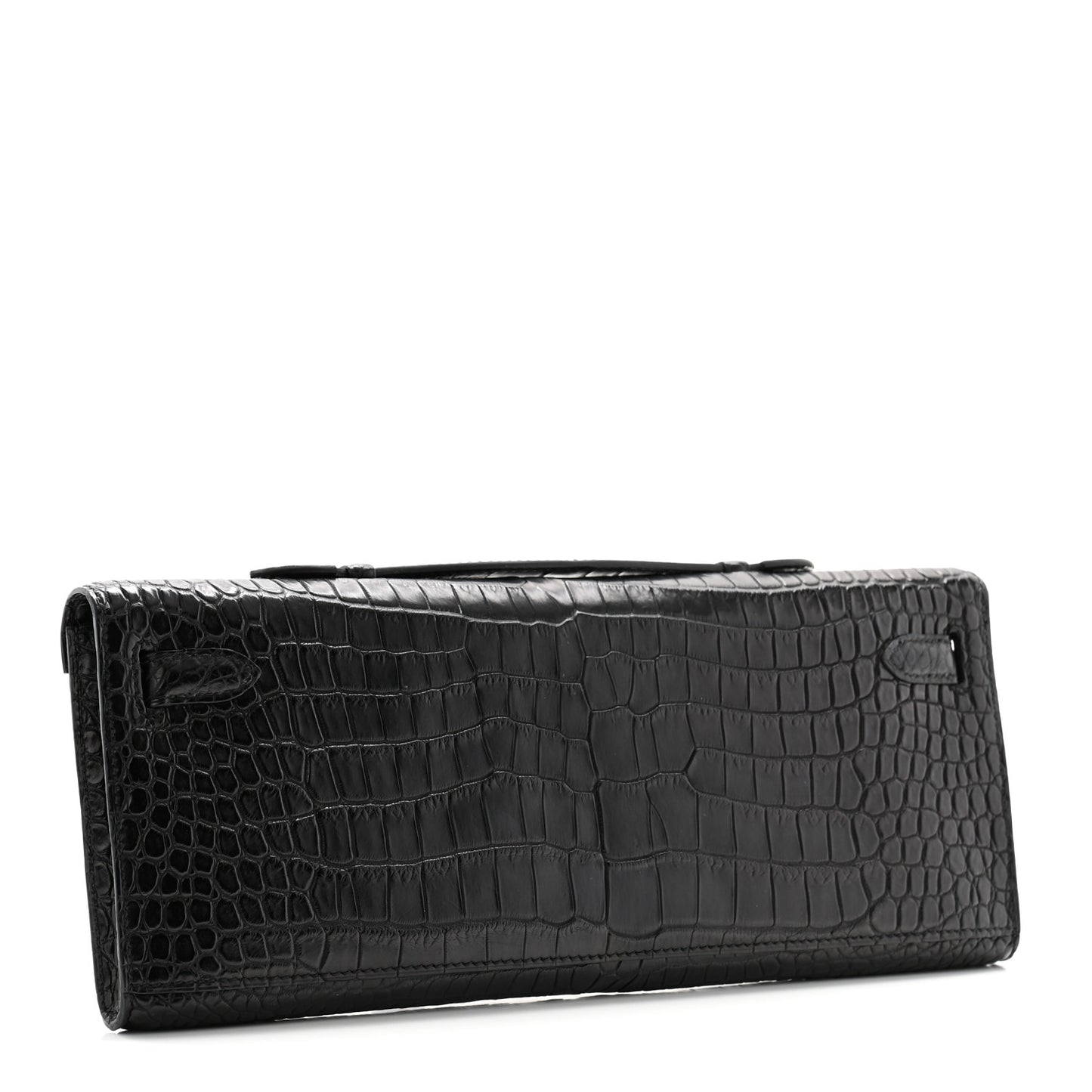 Matte Porosus Crocodile Kelly Cut Pochette Black