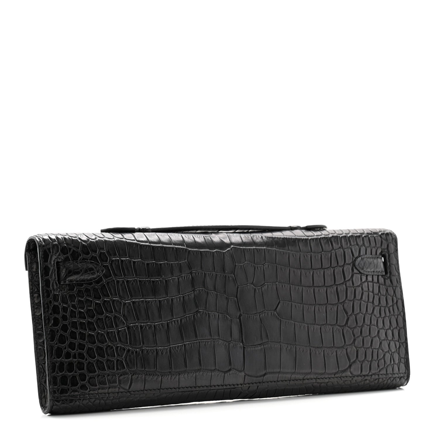 Hermes Matte Porosus Crocodile Kelly Cut Pochette Black 3 of 9