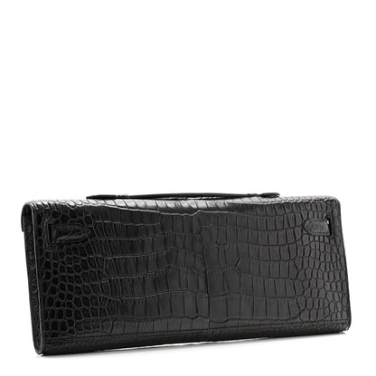 Hermes Matte Porosus Crocodile Kelly Cut Pochette Black 3 of 9