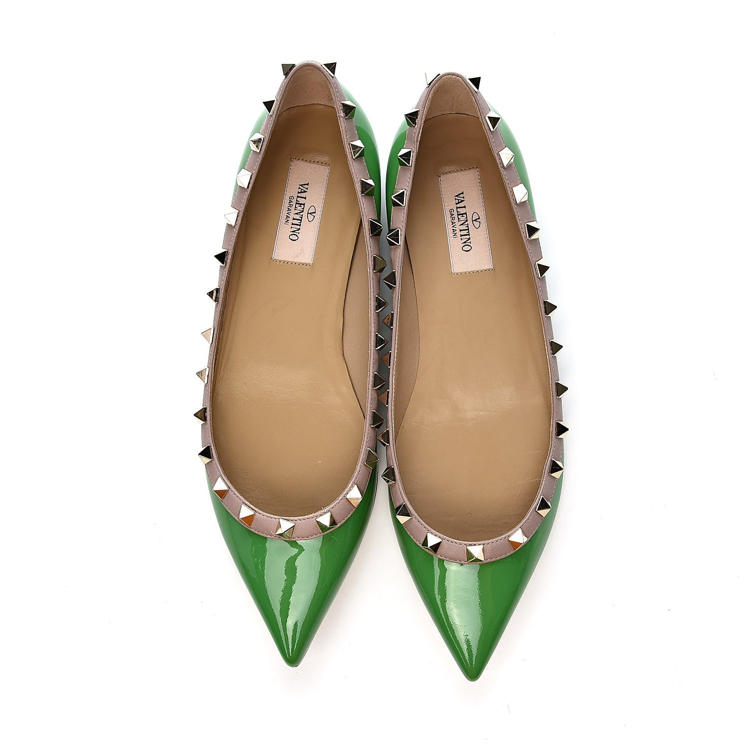 Valentino Garavani Patent Rockstud Ballerina Flats 38.5 Green Poudre 9 of 10