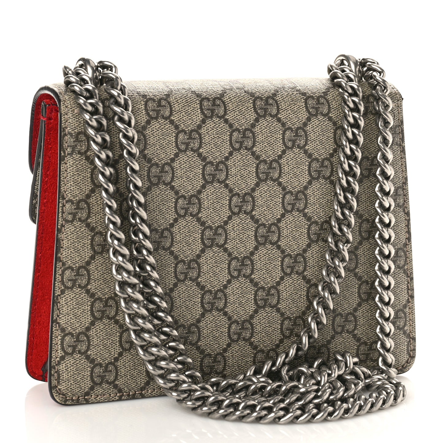 GG Supreme Monogram Suede Mini Dionysus Shoulder Bag Beige Ebony Vulcanic Red