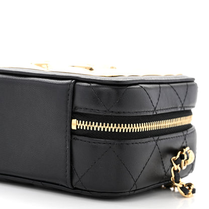Chanel Lambskin Metal Quilted Mini Vanity Case With Chain Black Gold 10 of 10