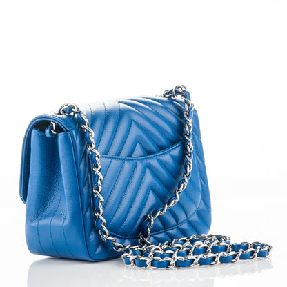 Chanel Caviar Chevron Quilted Mini Square Flap Blue 3 of 8