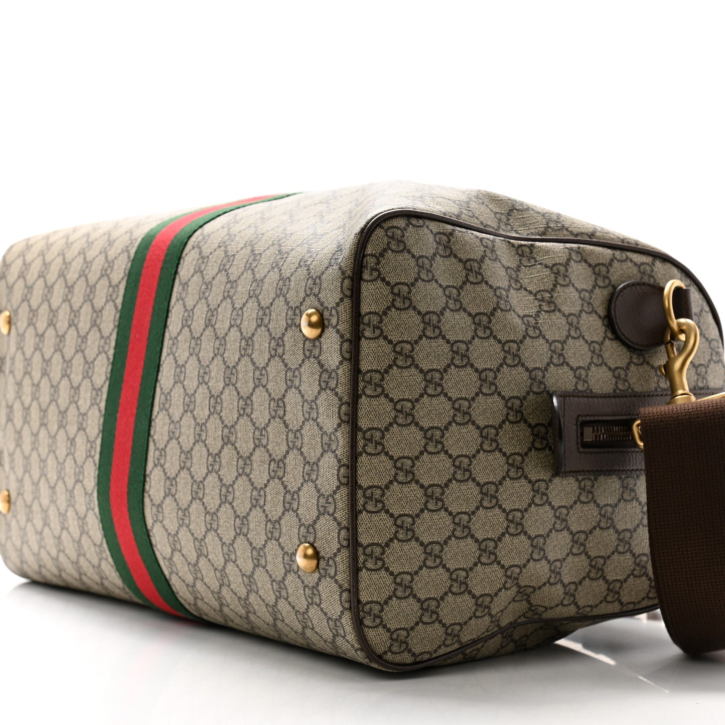GG Supreme Monogram Textured Dollar Calfskin Web Large Savoy Duffle Bag Beige Ebony New Acero