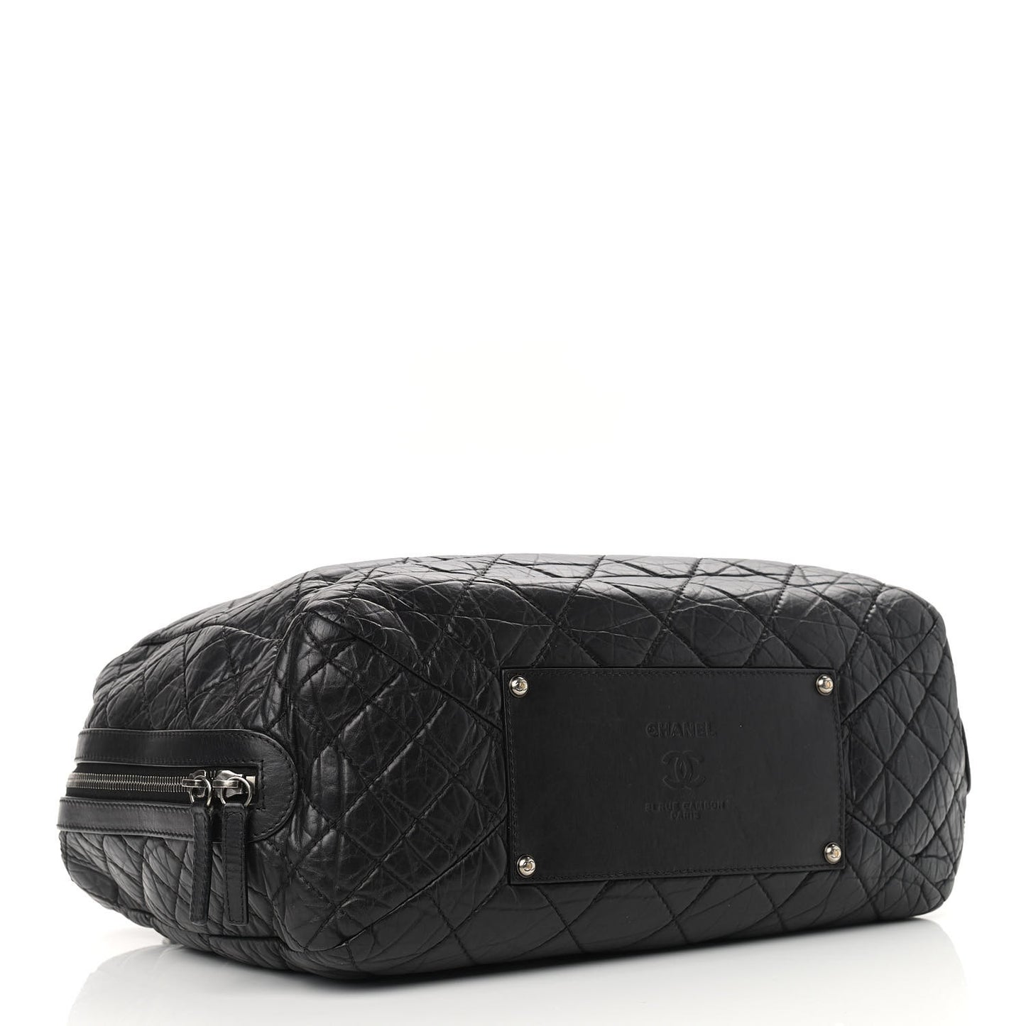 Aged Calfskin Quilted Large Secret Tag Bowling Bag Black