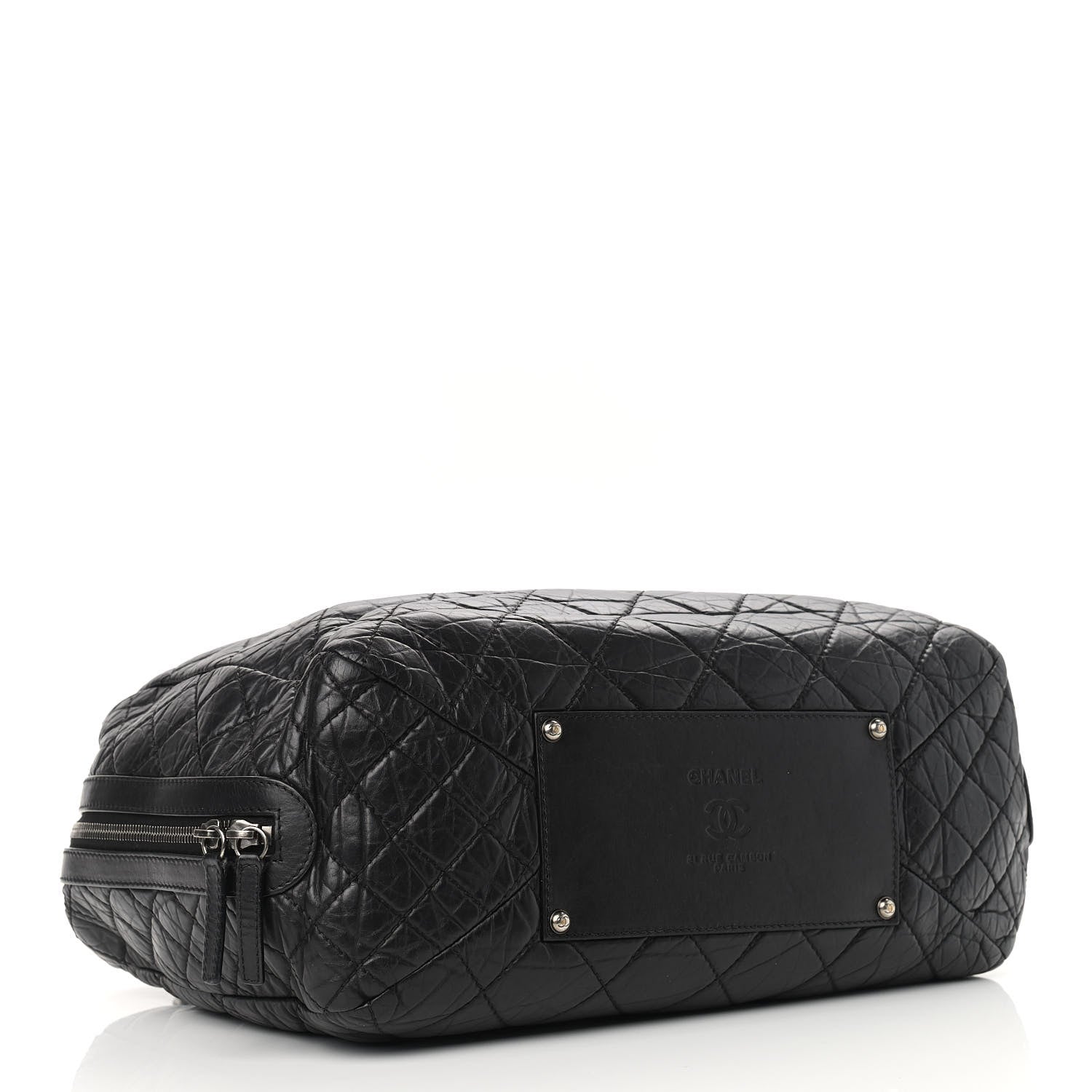 Chanel Aged Calfskin Quilted Large Secret Tag Bowling Bag Black 4 of 12