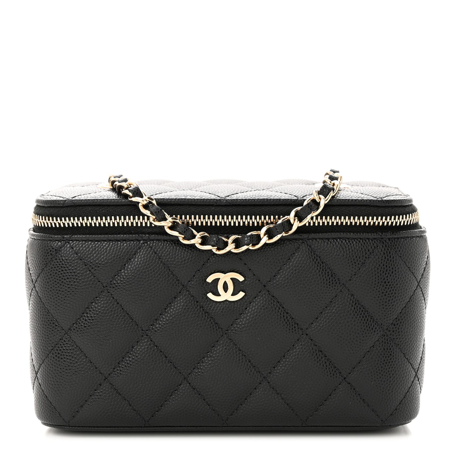Caviar Quilted Small Vanity Case With Chain Black