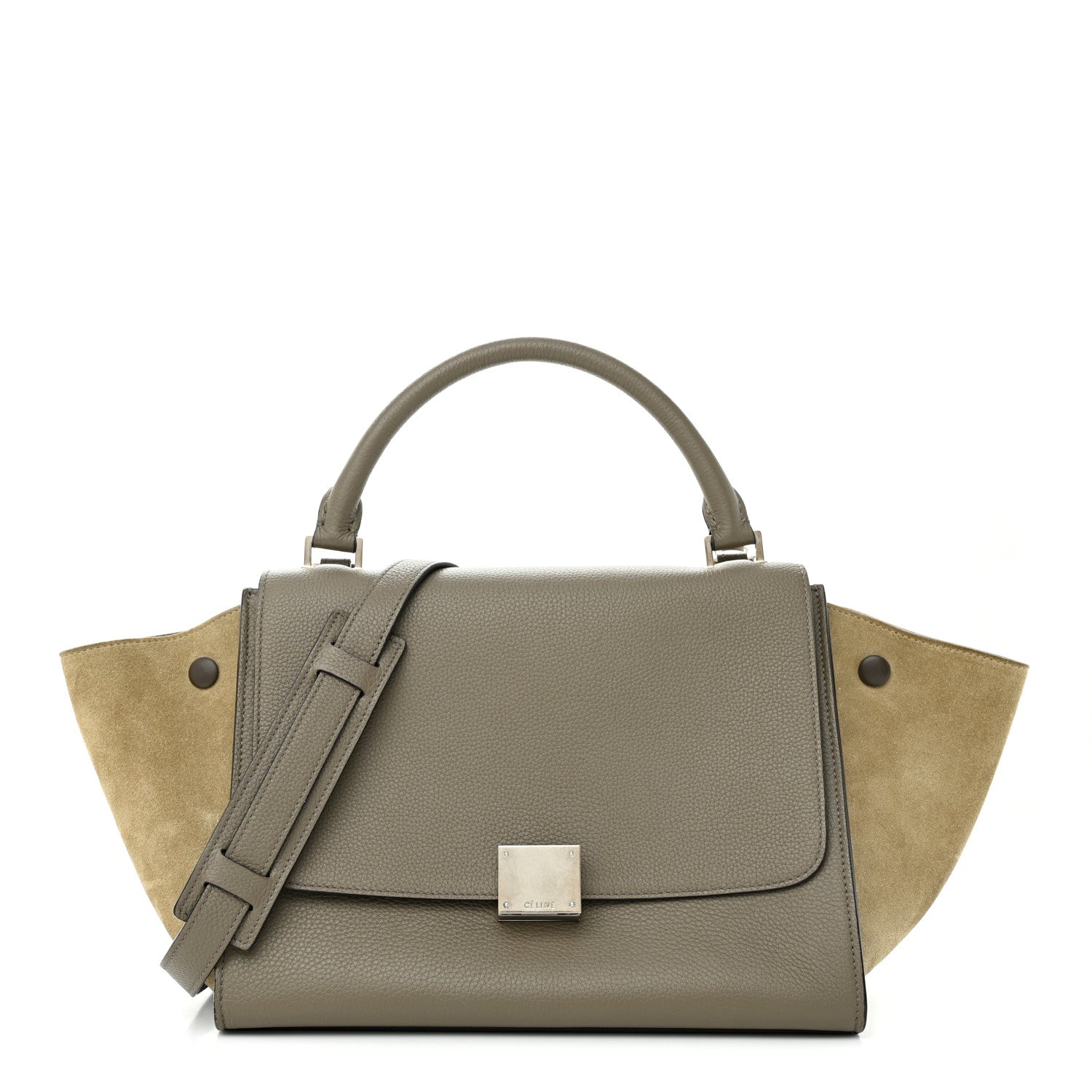 Celine Drummed Calfskin Suede Small Trapeze Souris 1 of 10