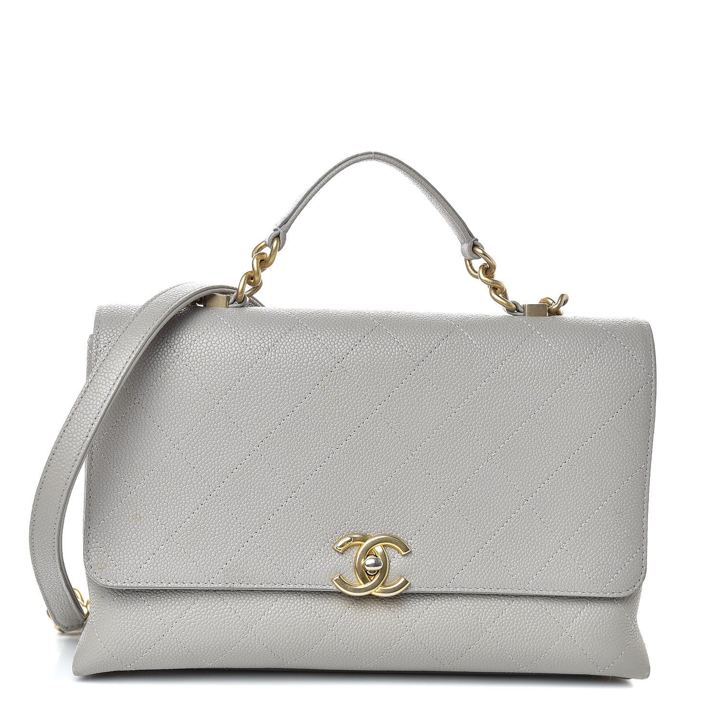 Grained Calfskin Stitched Flap Grey