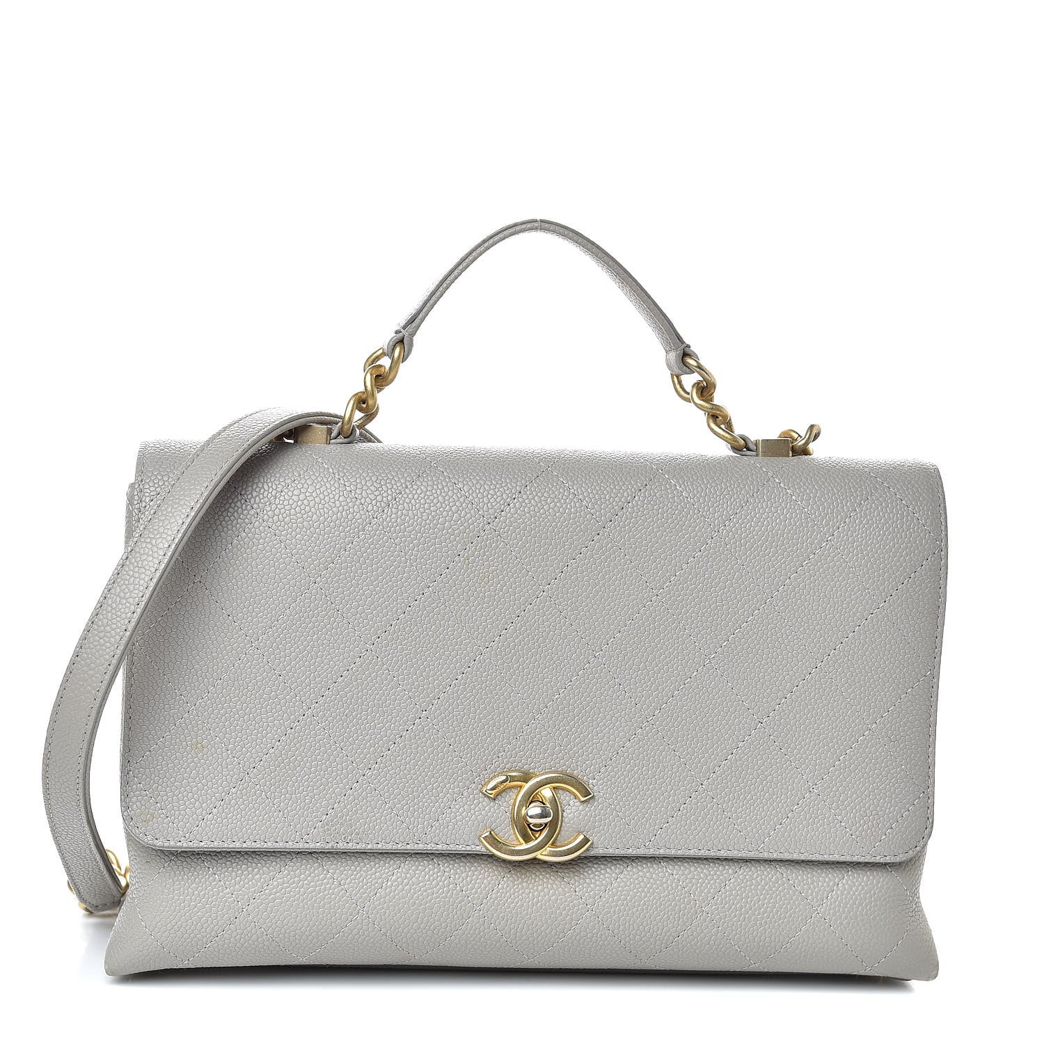 Chanel Grained Calfskin Stitched Flap Grey 1 of 16