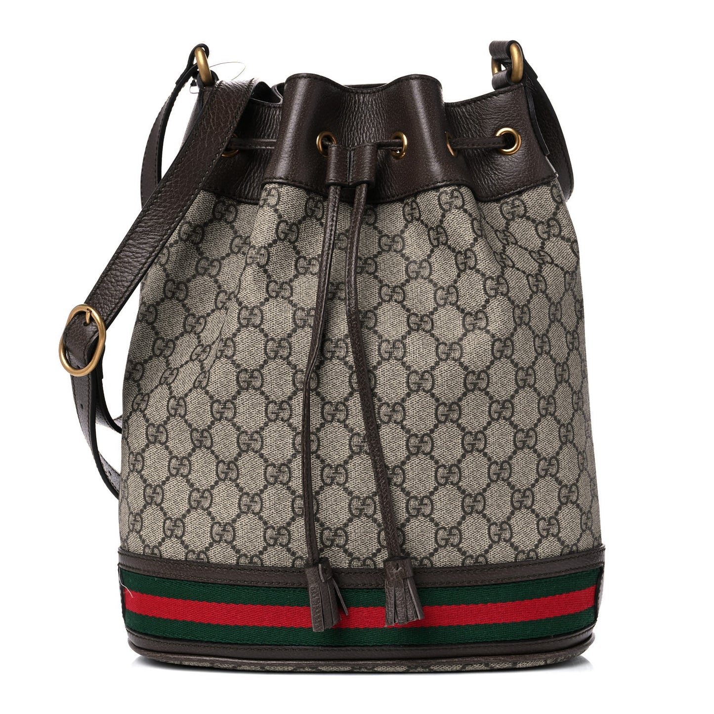 GG Supreme Monogram Web Ophidia Bucket Bag Brown