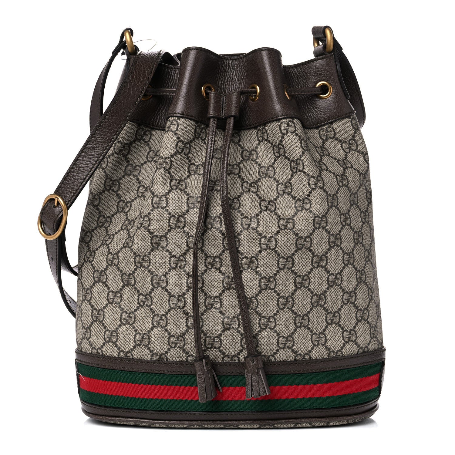 Gucci GG Supreme Monogram Web Ophidia Bucket Bag Brown 1 of 10