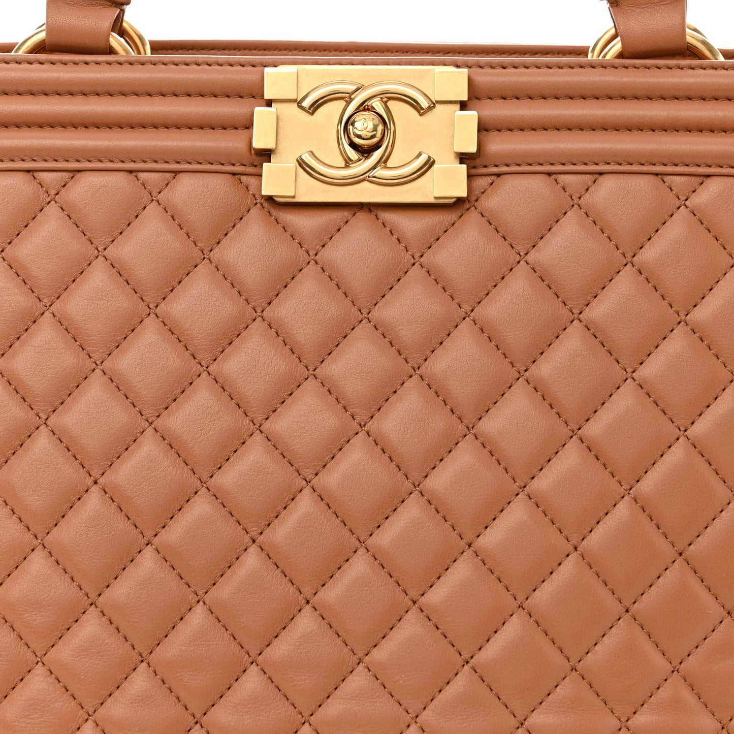Calfskin Quilted Boy Shopping Tote Camel