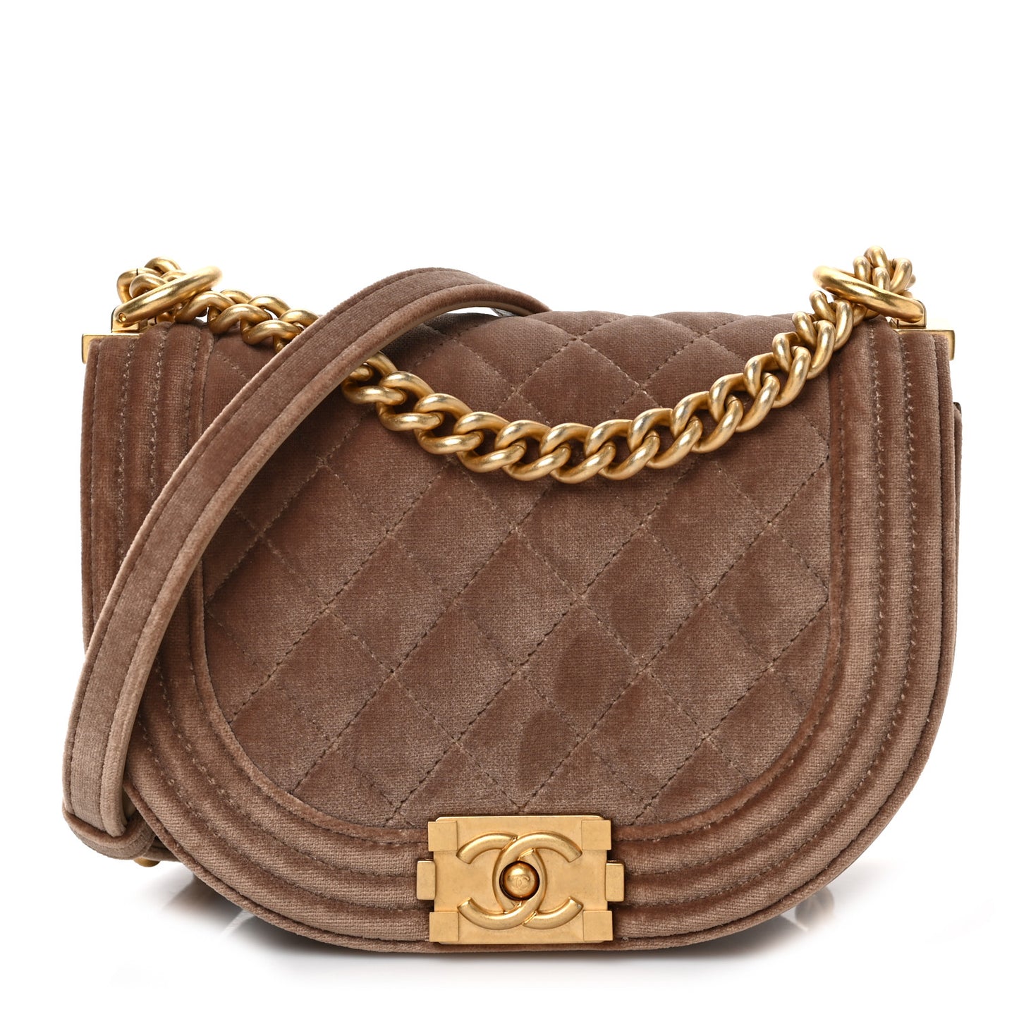 Velvet Quilted Small Boy Messenger Bag Beige
