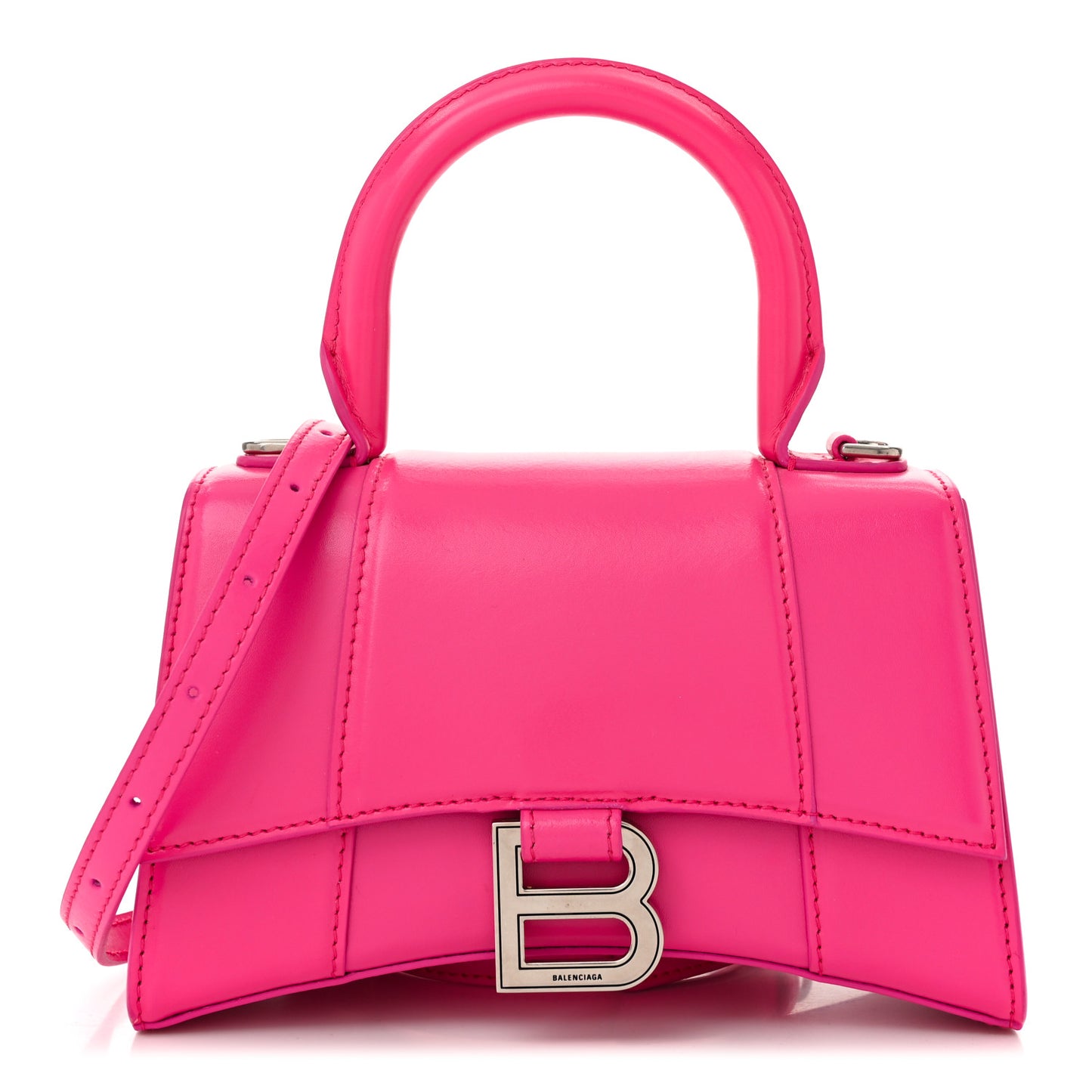 Shiny Box Calfskin Hourglass Top Handle Bag XS Acid Fuchsia