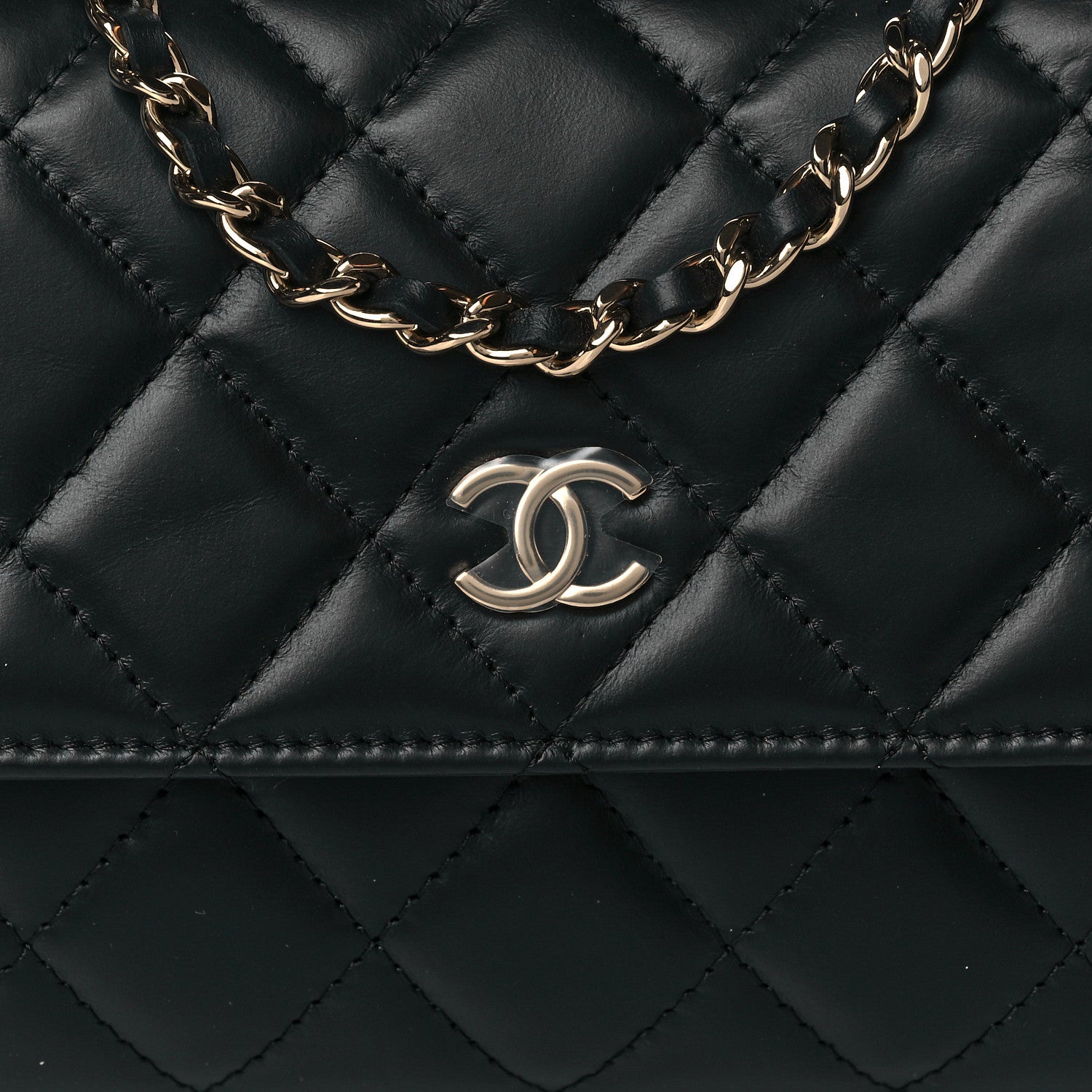 Chanel Shiny Calfskin Quilted Flap Phone Holder With Chain Black 8 of 11