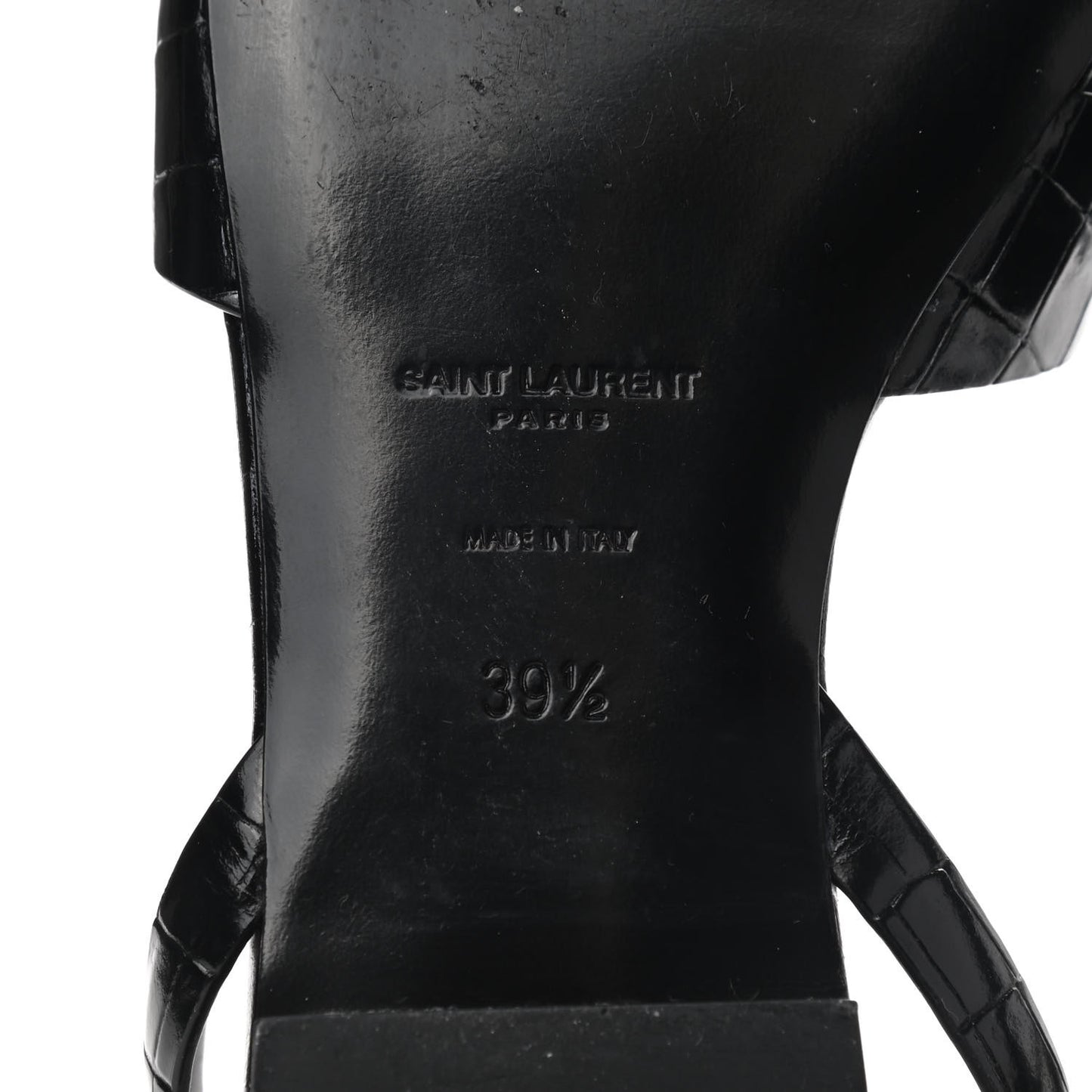 Calfskin Crocodile Embossed Tribute 05 Ankle Strap Sandals 39.5 Black