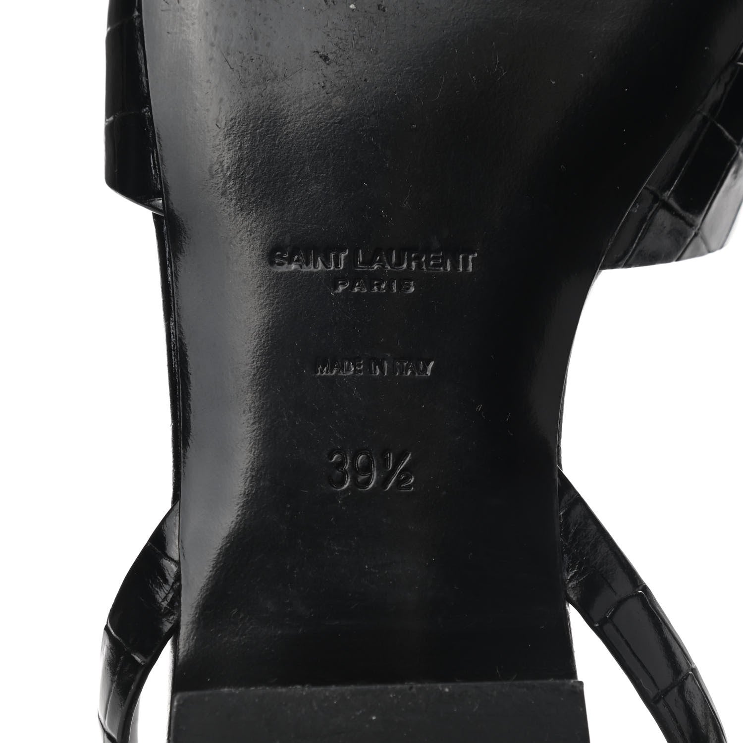 Saint Laurent Calfskin Crocodile Embossed Tribute 05 Ankle Strap Sandals 39.5 Black 6 of 9